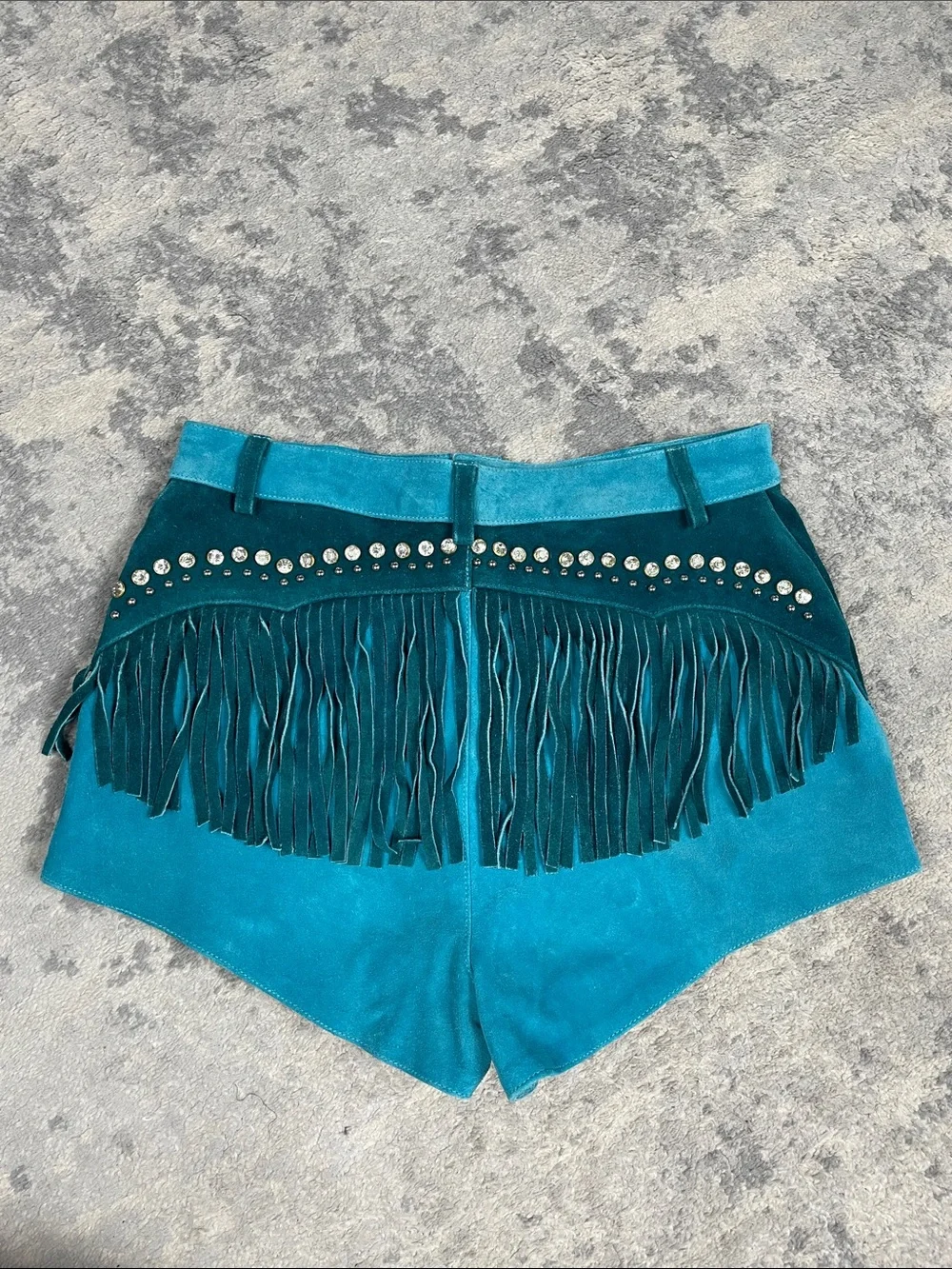 Understated Leather Wanted Shorts Suede Rhinestone Heart Fringe Booty Shorts XL